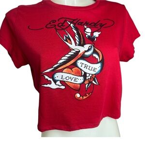 Ed Hardy True Love Swallow Graphic Crop Tee